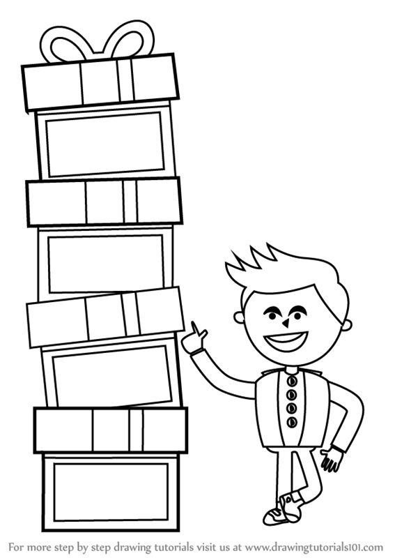 567x800 Learn How To Draw Kid With Gift Box (Cartoons For Kids) Step By