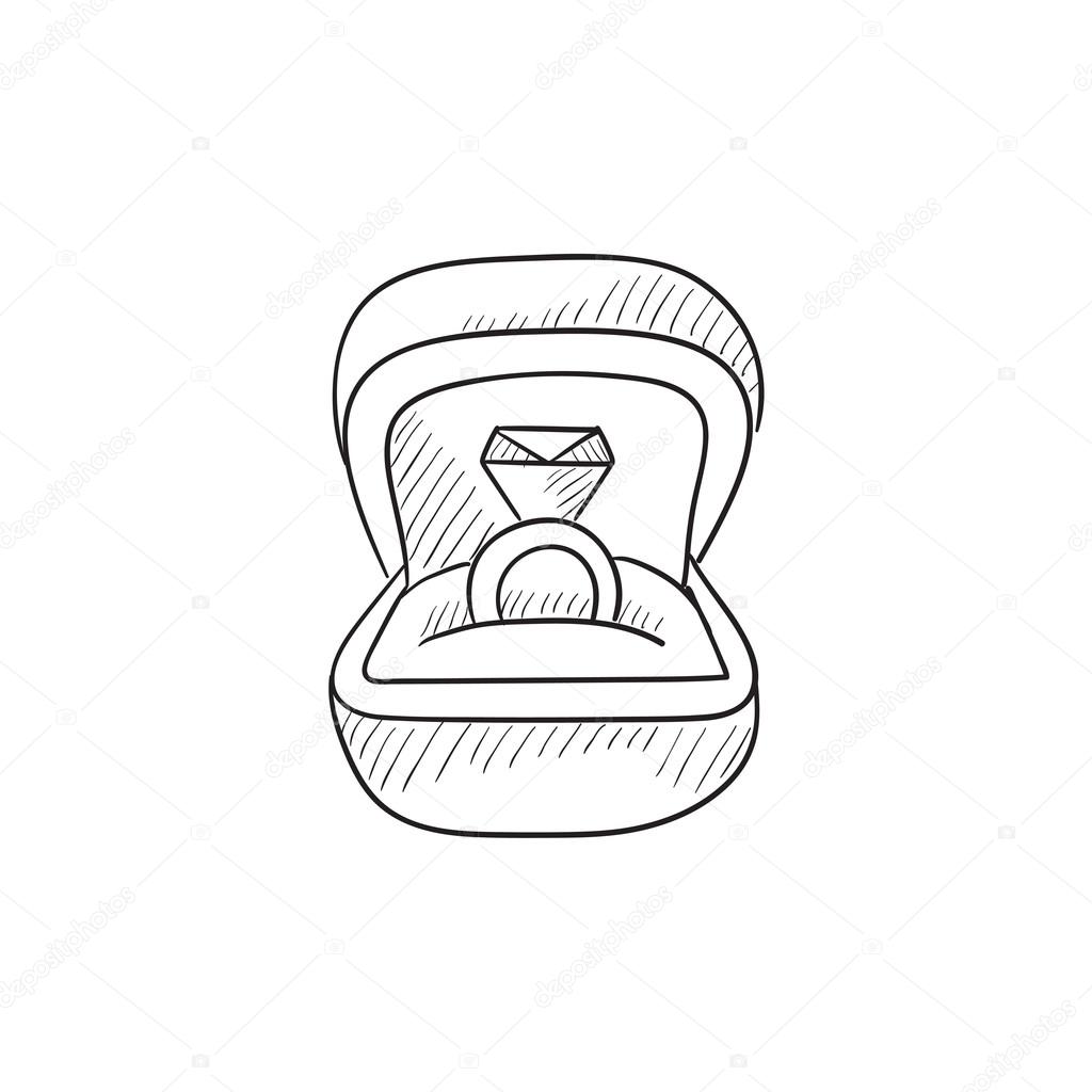 1024x1024 Wedding Ring In Gift Box Sketch Icon. Stock Vector Rastudio