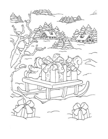 371x480 Christmas Sleigh With Gift Boxes Coloring Page Free Printable