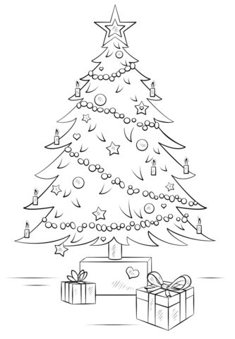 333x480 Christmas Tree With Gift Boxes Coloring Page Free Printable