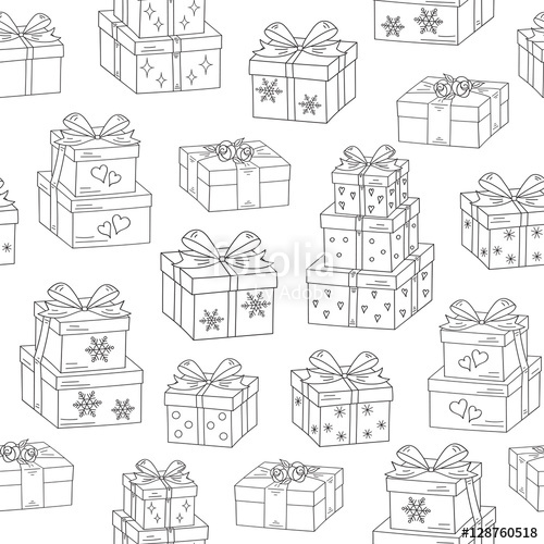 500x500 Gift Boxes Hand Drawn Doodle Vector Seamless Background. Christmas