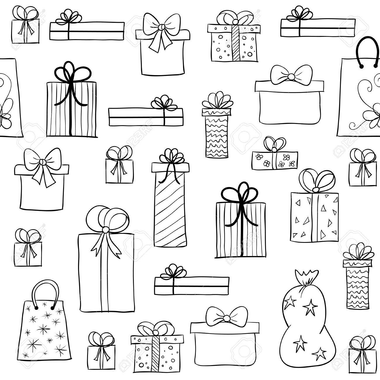 1300x1300 Seamless Vector Christmas Pattern With Hand Drawn Gift Boxes