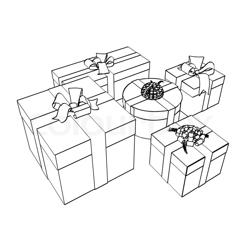 800x800 Sketches Of Holiday Gift Boxes Decorated With Ribbon Isolated