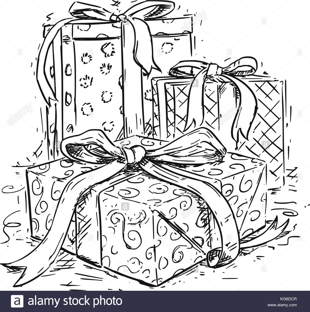 1300x1307 Vector Drawing Illustration Of Three Christmas Gift Boxes