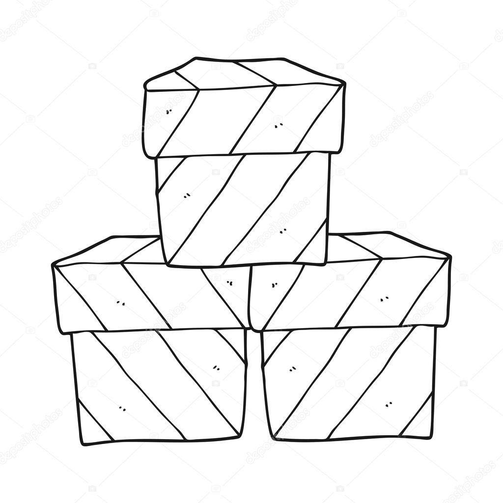 1024x1024 Black And White Cartoon Gift Boxes Stock Vector