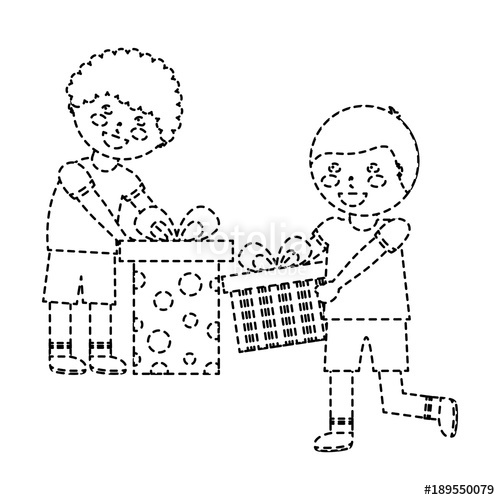 500x500 Boys With Gift Boxes Icon Image Vector Illustration Design Black