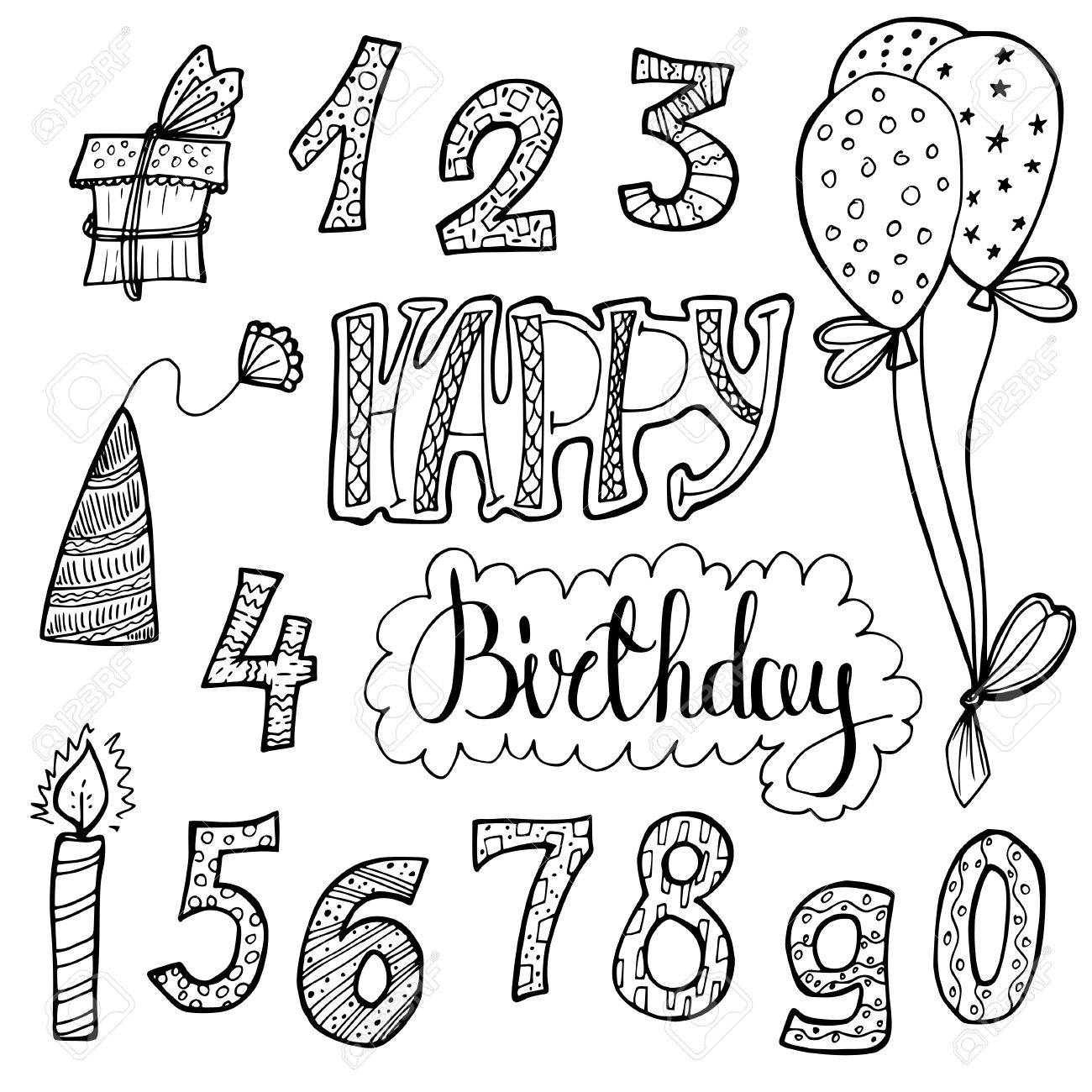 1300x1300 Happy Birthday. Doodle Set Of Birthday Decorations For Gift Card