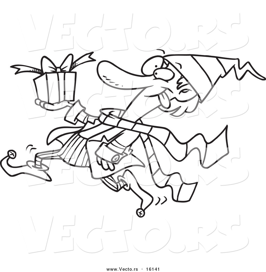 1024x1044 Vector Of A Cartoon Christmas Elf Running With A Gift