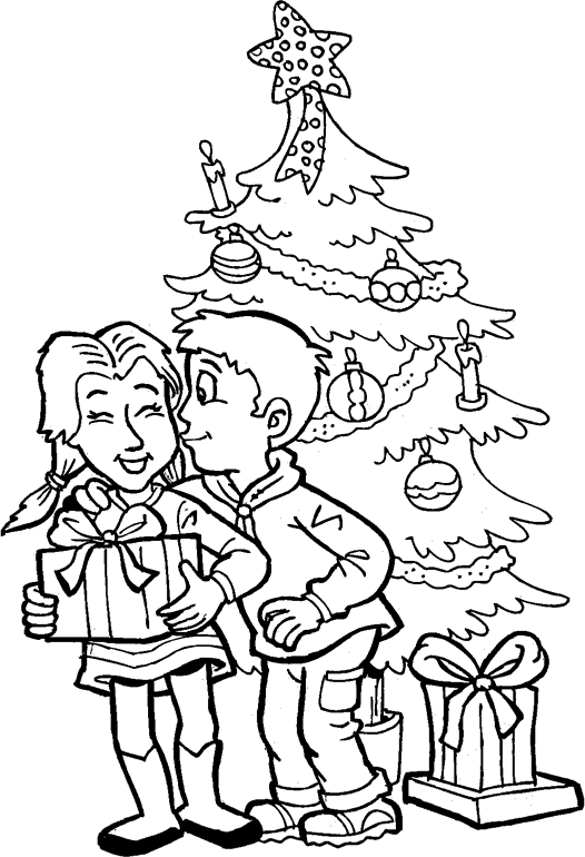 526x770 Christmas Tree With Gifts And Happy Boy Christmas Coloring Page
