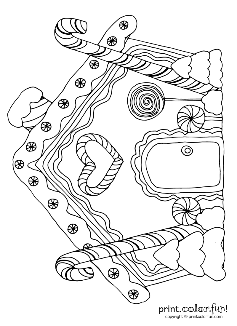800x1100 Gingerbread House With Candy Canes Coloring Page