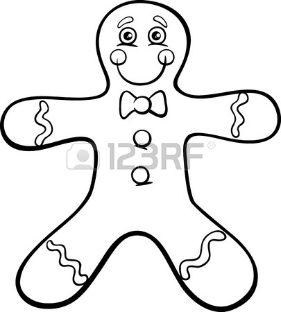 405x450 Black And White Cartoon Illustration Of Gingerbread Man Cookie