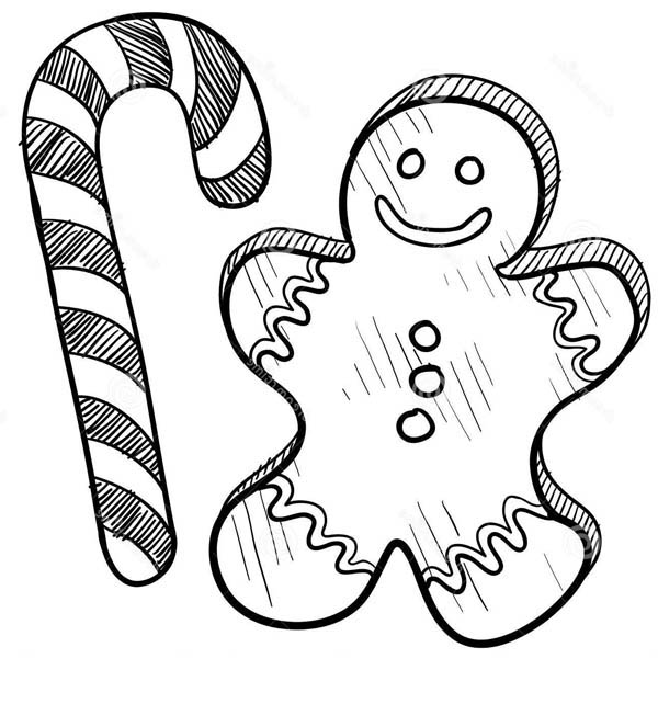 600x642 Candy Cane Coloring Pages And Gingerbread Man