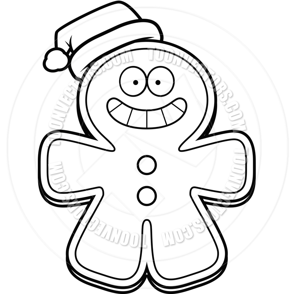 940x940 Cartoon Gingerbread Man Christmas (Black And White Line Art) By