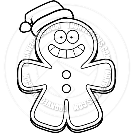460x460 Cartoon Gingerbread Man Christmas (Black And White Line Art) By
