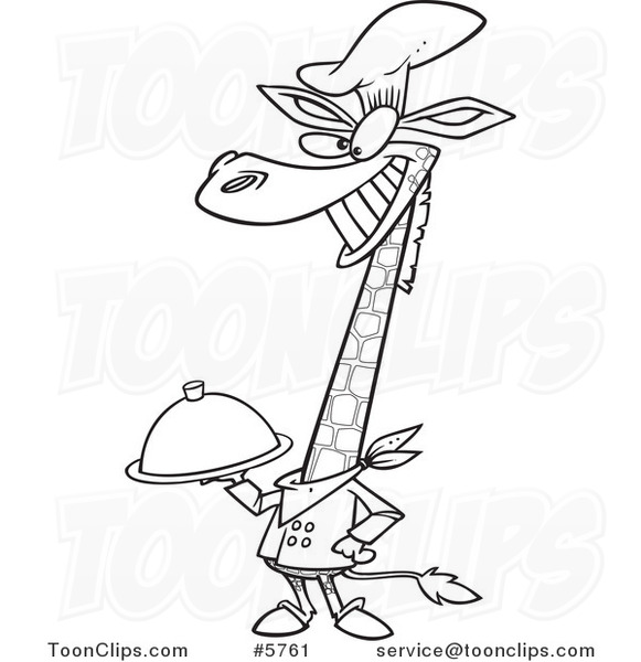 581x600 Cartoon Blacknd White Line Drawing Of Chef Giraffe Holding