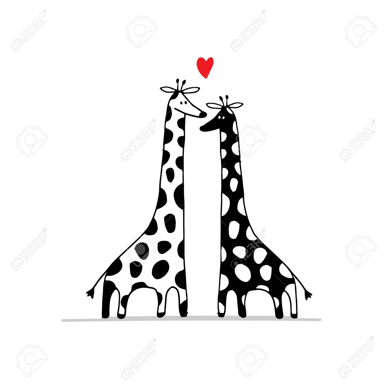 1300x1300 Giraffes Couple In Love, Sketch For Your Design. Illustration