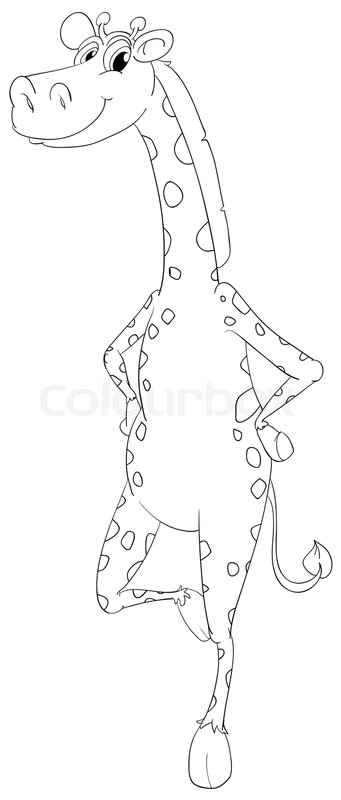341x800 Doodle Animal Outline Of Giraffe Standing Illustration Stock