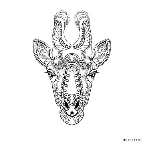 500x500 Zentangle Giraffe Head Totem For Adult Anti Stress Coloring Page