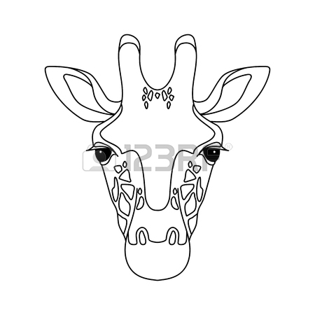 450x450 Isolated Black Outline Head Of Giraffe On White Background. Line