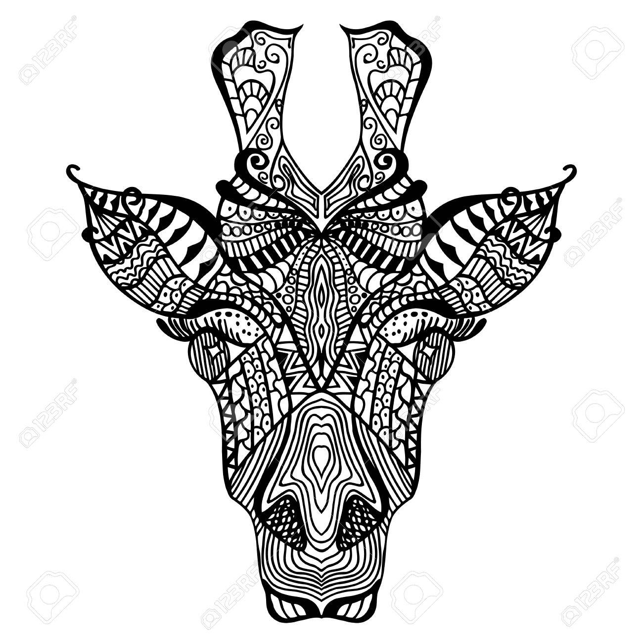 1300x1300 Giraffe. Hand Drawn Giraffe With Ethnic Floral Doodle Pattern