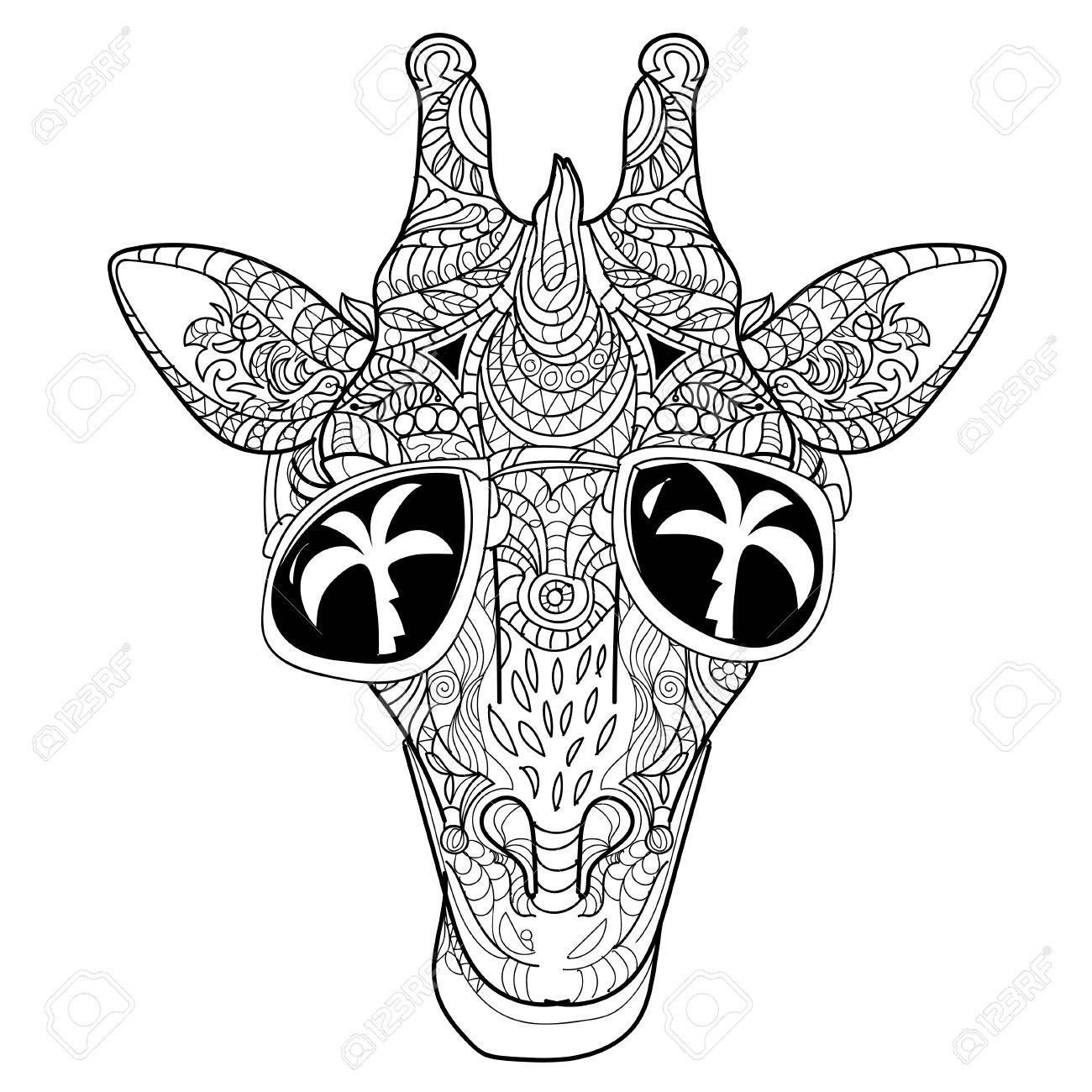 1300x1300 The Head Of A Giraffe Hipster. Giraffe In Hipster Glasses. Hand