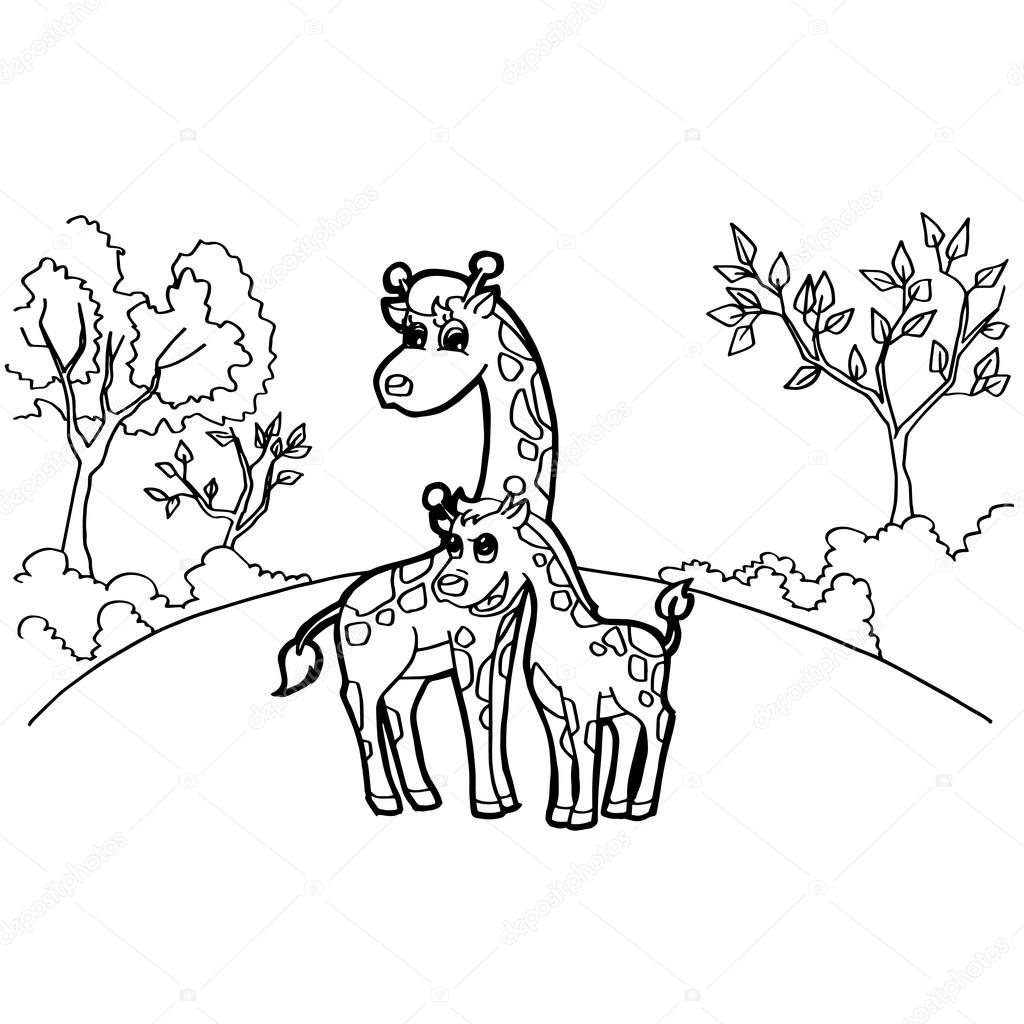 1024x1024 Giraffe Cartoon Coloring Pages Vector Stock Vector Attaphongw