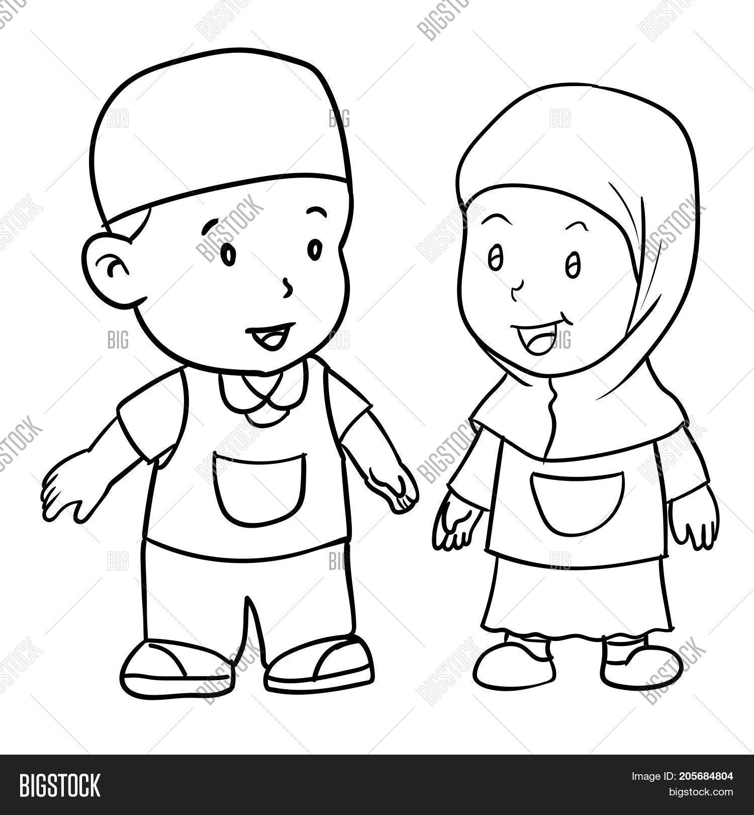 1500x1620 Hand Drawing Muslim Kids Standing Vector Amp Photo Bigstock