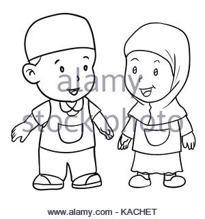 300x320 Illustration Of Muslim Kids, Boy And Girl With The World