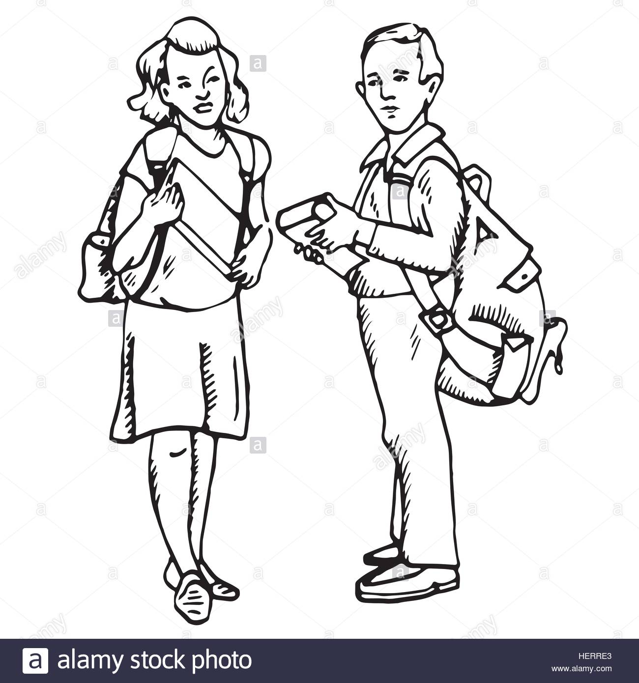 1300x1390 School Kids Boy And Girl, Hand Drawn Doodle, Sketch In Pop Art