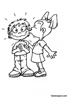 240x338 Printable Valentines Girl Kissing Boy Coloring Page