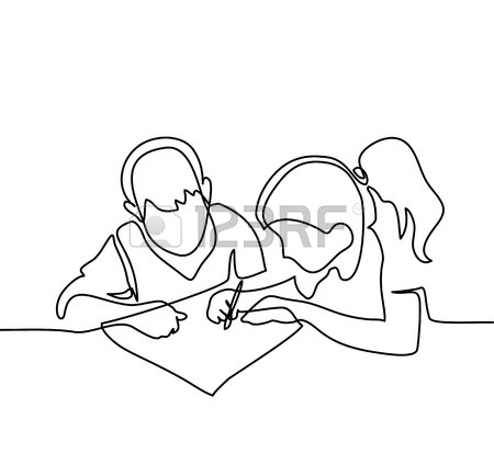 450x413 Boy And Girl Drawing On Paper. Back To School Concept. Continuous