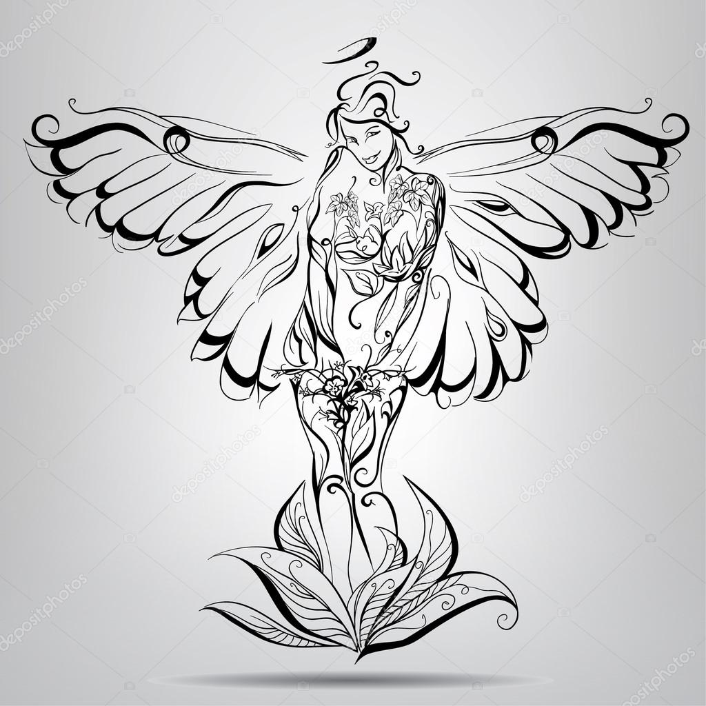 1024x1024 Girl Angel With Wings Stock Vector Nutriaaa