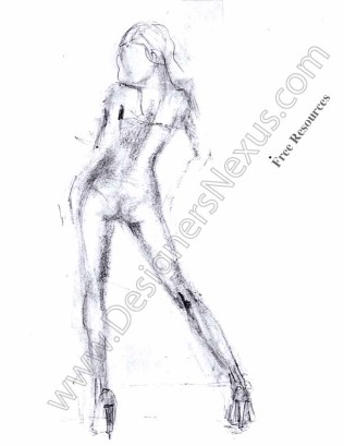 316x409 Fashion Sketch V1 Single Female Figure Drawing Back View