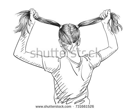 450x380 Sketch Of Girl Holding Her Long Hair In Two Ponytail, View