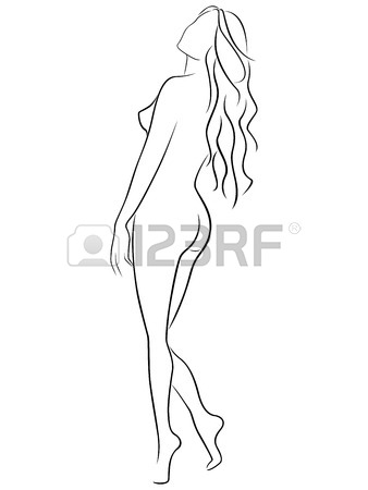 338x450 Abstract Graceful Girl In Hat, Black Over White Hand Drawing