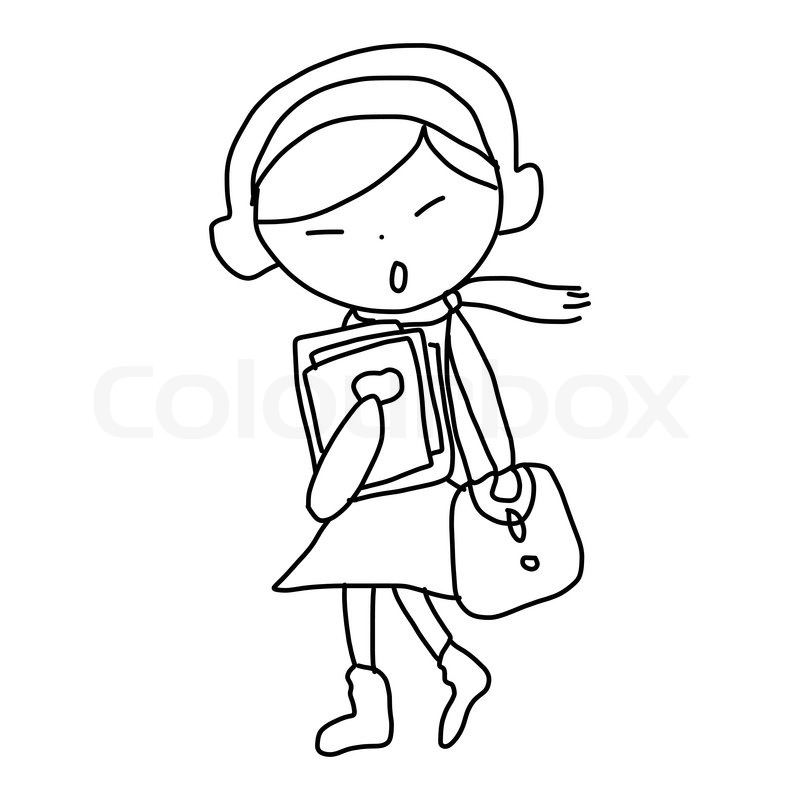 800x800 Cartoon Character Girl Walking In Winter Stock Vector Colourbox