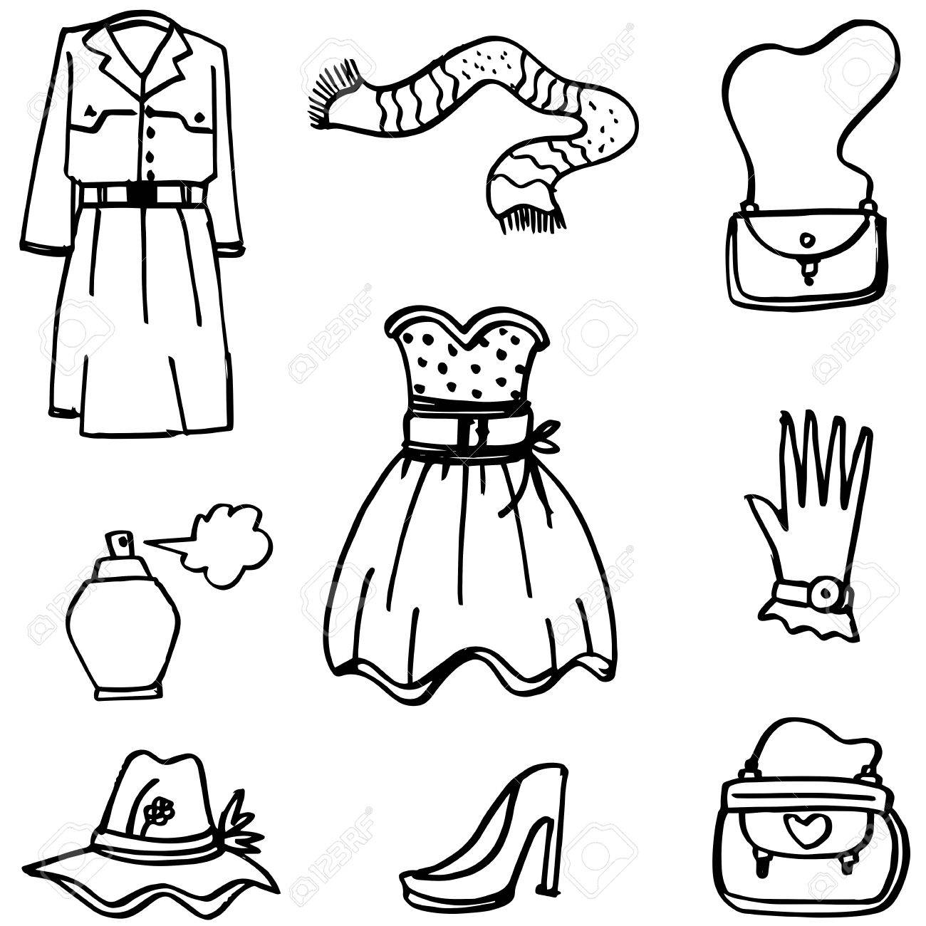 1300x1300 Doodle Of Girl Clothes Hand Draw Royalty Free Cliparts, Vectors