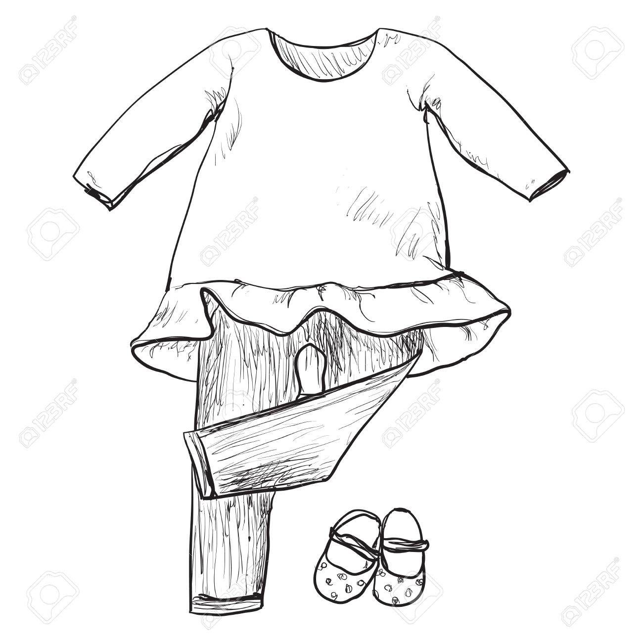 1300x1300 Drawing Clothing For Little Girls. Clothes And Shoes Sketch
