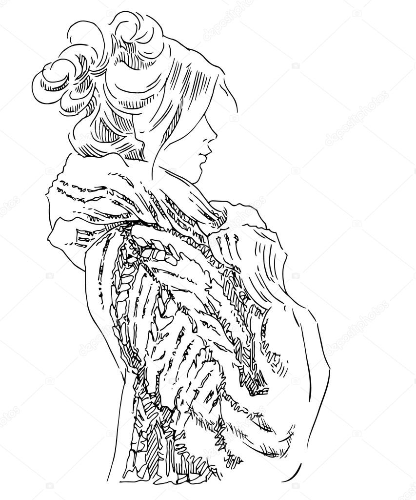 853x1024 Sketch Of Girl Wearing In Winter Clothes. Stock Vector Ring