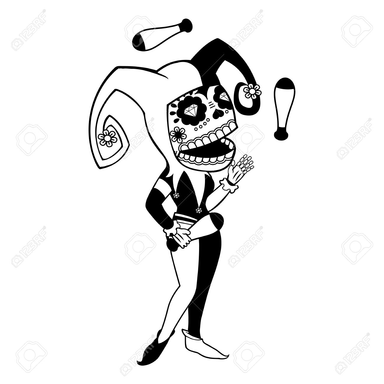 1300x1300 Girl Clown Juggling Clubs. Harley Quinn. Vector Flat And Linear