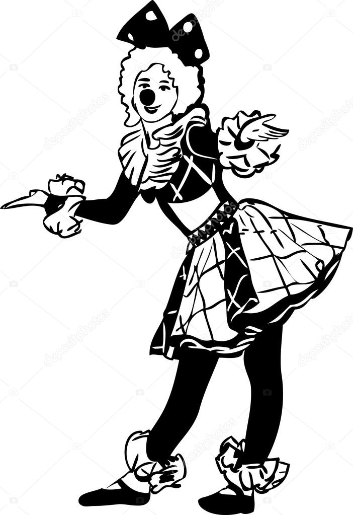 702x1023 Sketch Hilarious Clown Girl With A Bow On Her Head Stock Vector