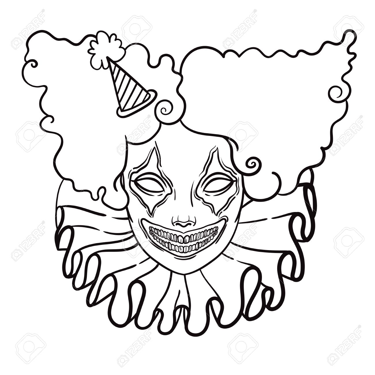 1300x1300 Vector Poster With An Evil Clown. Linear Illustration Of Halloween