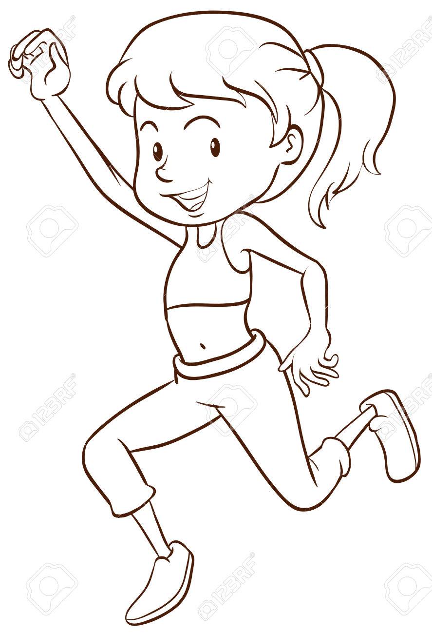 887x1300 Illustration Of A Plain Sketch Of A Girl Dancing On A White