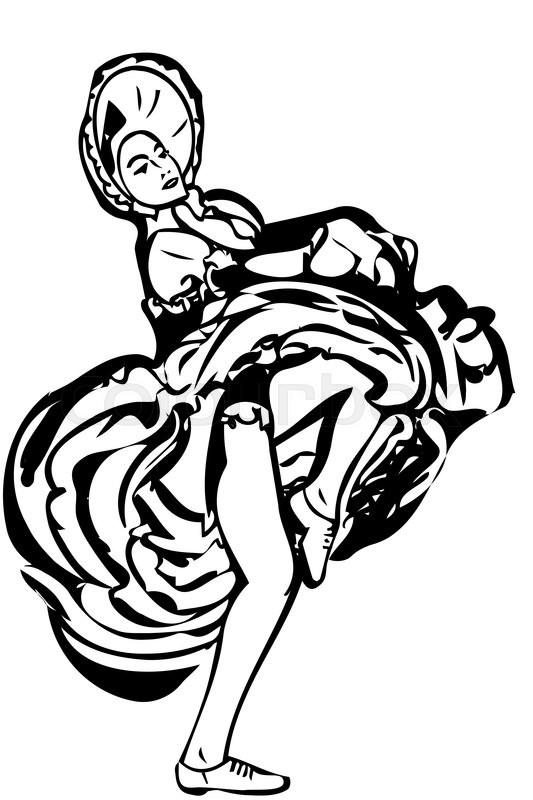 533x800 Black And White Vector Sketch Of A Girl Dancing The Cancan Skirt