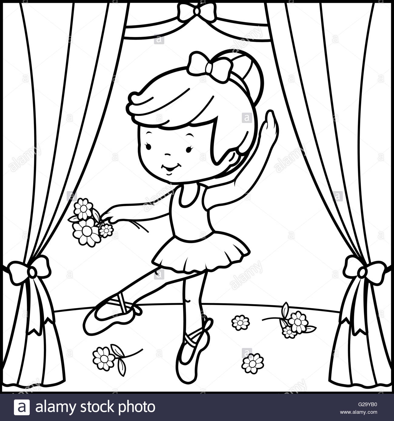 1300x1390 Coloring Book Page Ballerina Girl Dancing On Stage Stock Vector
