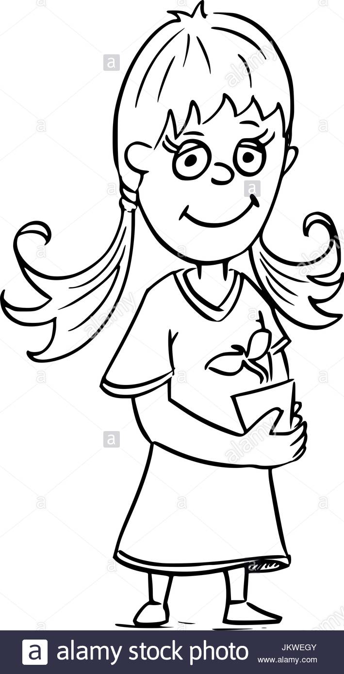 709x1390 Hand Drawing Cartoon Illustration Of Small Girl Gardener Holding