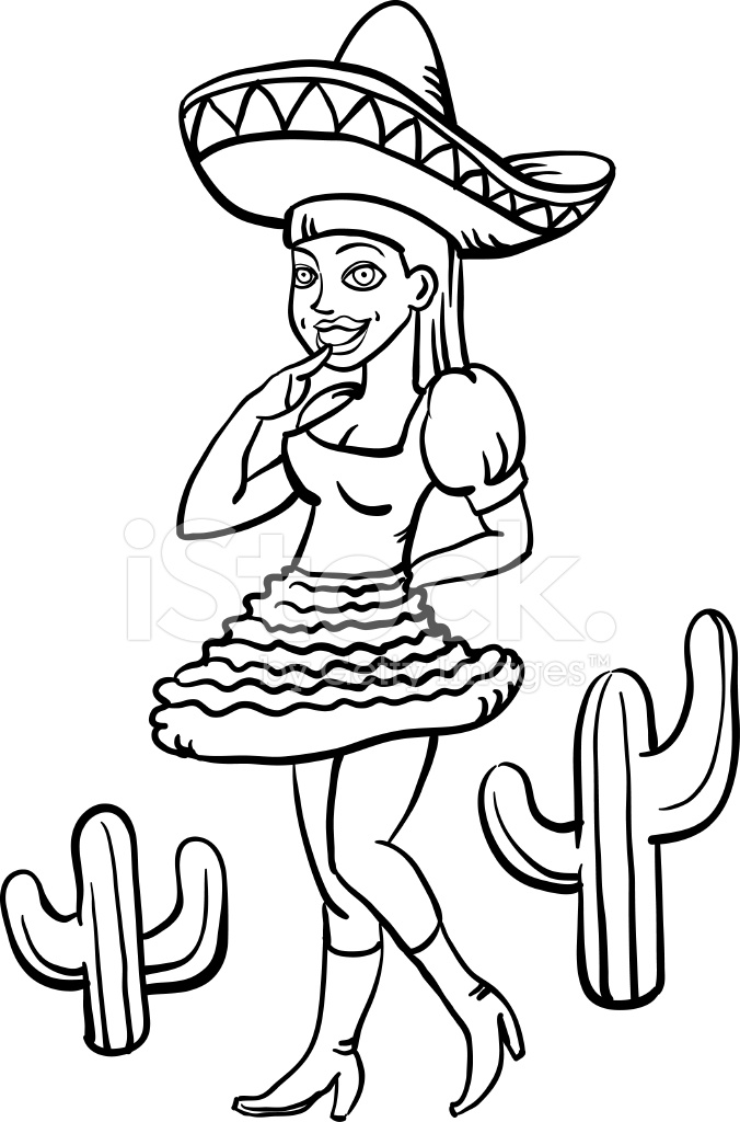 676x1024 Whiteboard Drawing Cartoon Mexican Girl In Traditional Dress Stock