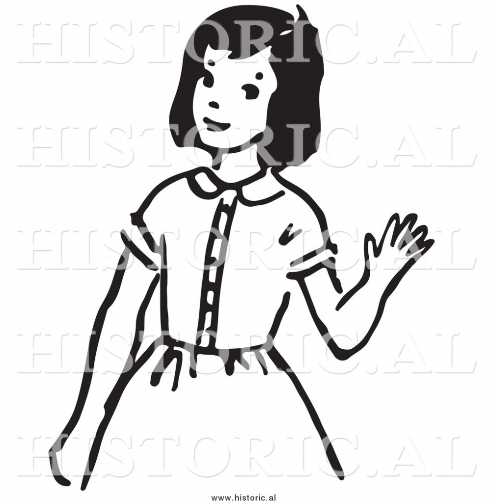 1004x1024 Black And White Drawing Of A Girl Clipart Of A Girl Waving Hello