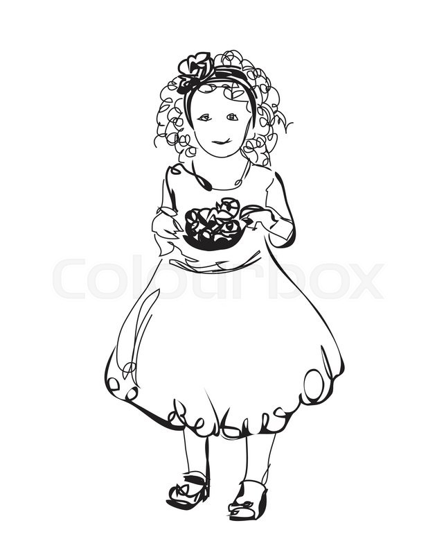 644x800 Little Girl In The Dress. Fashion Baby Sketch Stock Vector