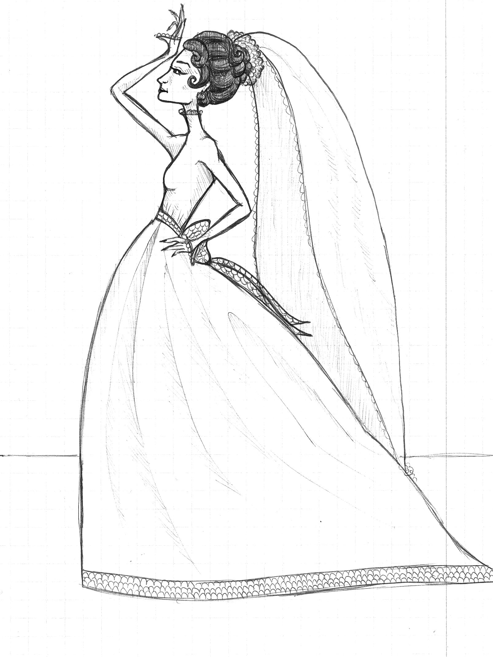 1606x2140 Model Drawing, Wedding Dress, Sketch Art By Anna Helena